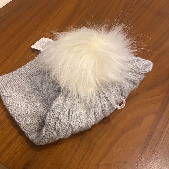 J. Crew Factory Cable Pom-pom Beanie Hat Heather Gray Cream Dusk Acrylic NWT - Picture 7 of 8